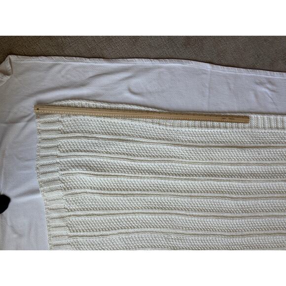 Hearth Hand with Magnolia Cream Bordered Throw Blanket 50x60 Chunky Cable Knit - Picture 4 of 9